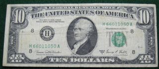 1969 C Ten Dollar Federal Reserve Note Grading Fine St Louis Pin Holes 1050a Pm8 photo