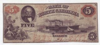 Raleigh,  Nc - The Bank Of North Carolina $5 - 1859 Rare Note photo