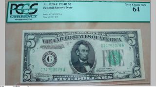 Vinson Make N Offer Philly Five Dollar Fr 1958 - C $5 1934b Pcgs 64 Price Cut photo