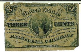 1863 3 Cent Fractional Currency 3rd Issue George Washington photo