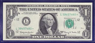 1963 - A $1 Federal Reserve Note Frn L - Star Cu Star Unc photo