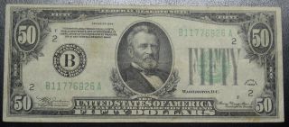 1934 Fifty Dollar Federal Reserve Note York Grading Vf 6926a Pm7 photo