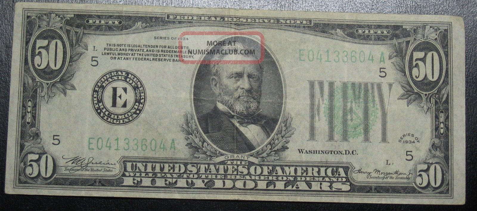 1934 Fifty Dollar Federal Reserve Note Richmond Grading Xf 3604a Pm7