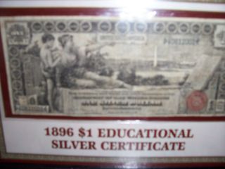 1896 $1 Educational Silver Certificate & Stamps photo