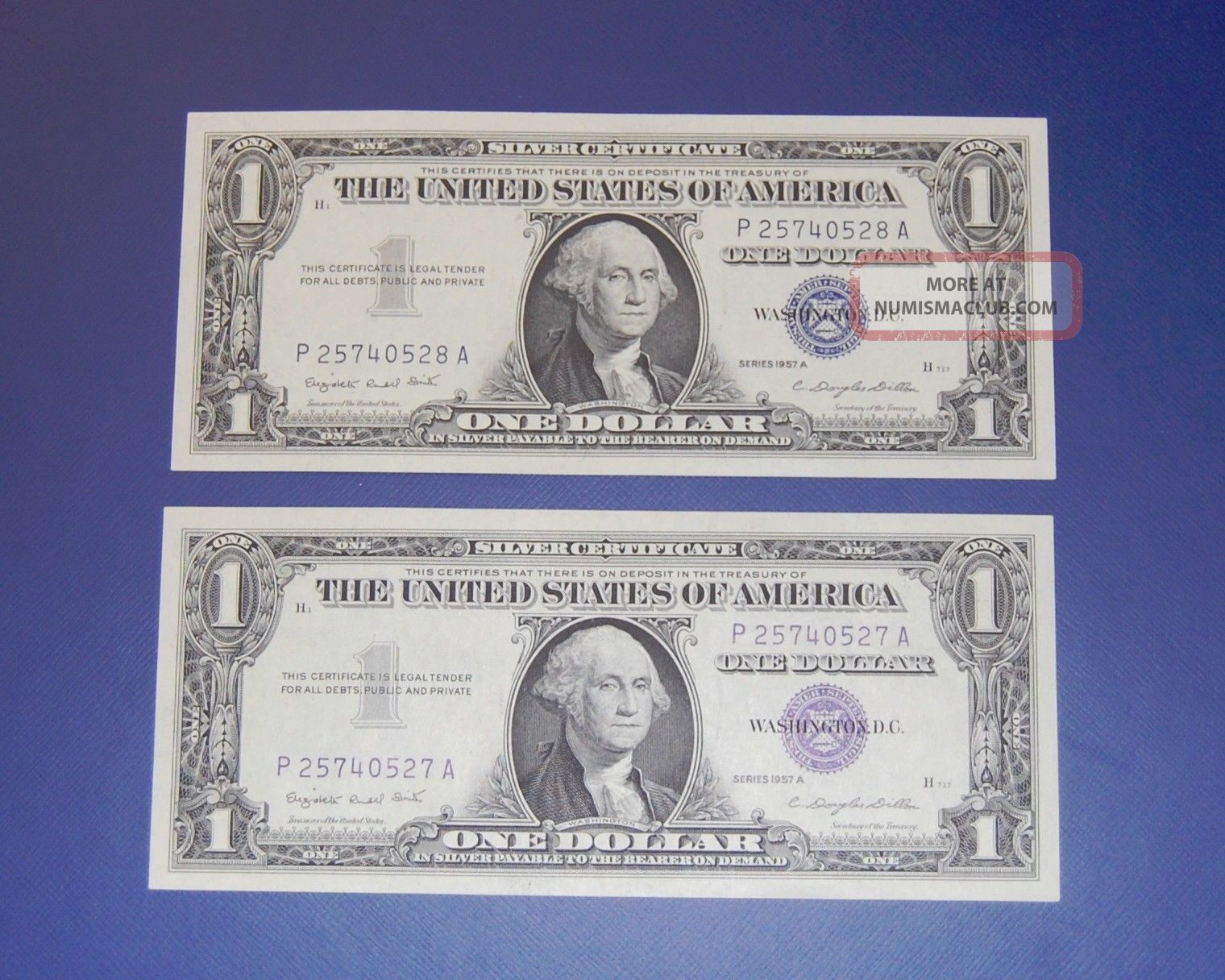1957 A $1 Silver Certificate 2 Consecutive Crisp Uncirculated