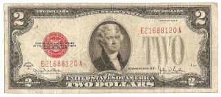 1928 - G U.  S.  $2.  00 Dollar Bill - Red Seal Old Collectors Money photo