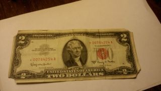 1963 $2 Two Dollar Bill Star United States Legal Red Seal Note Choice Crisp Au photo