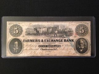 Lacc 1856 $5 Farmers & Exchange Bank Of Charleston,  Sc Note Printed Reverse 346 photo