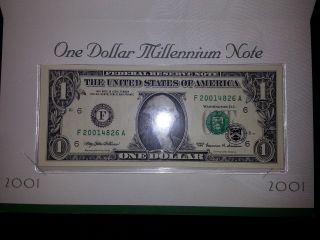 2001 $1 Dollar 1999 Series Millennium Block Note Bep Frn photo