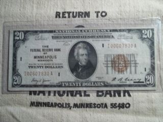 Fr 1870 I 1929 $20 (minneapolis Federal Reserve) National Currency Brown Seal photo