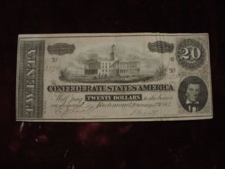 1864 $20 Confederate States Of America T - 67 Vf+ photo