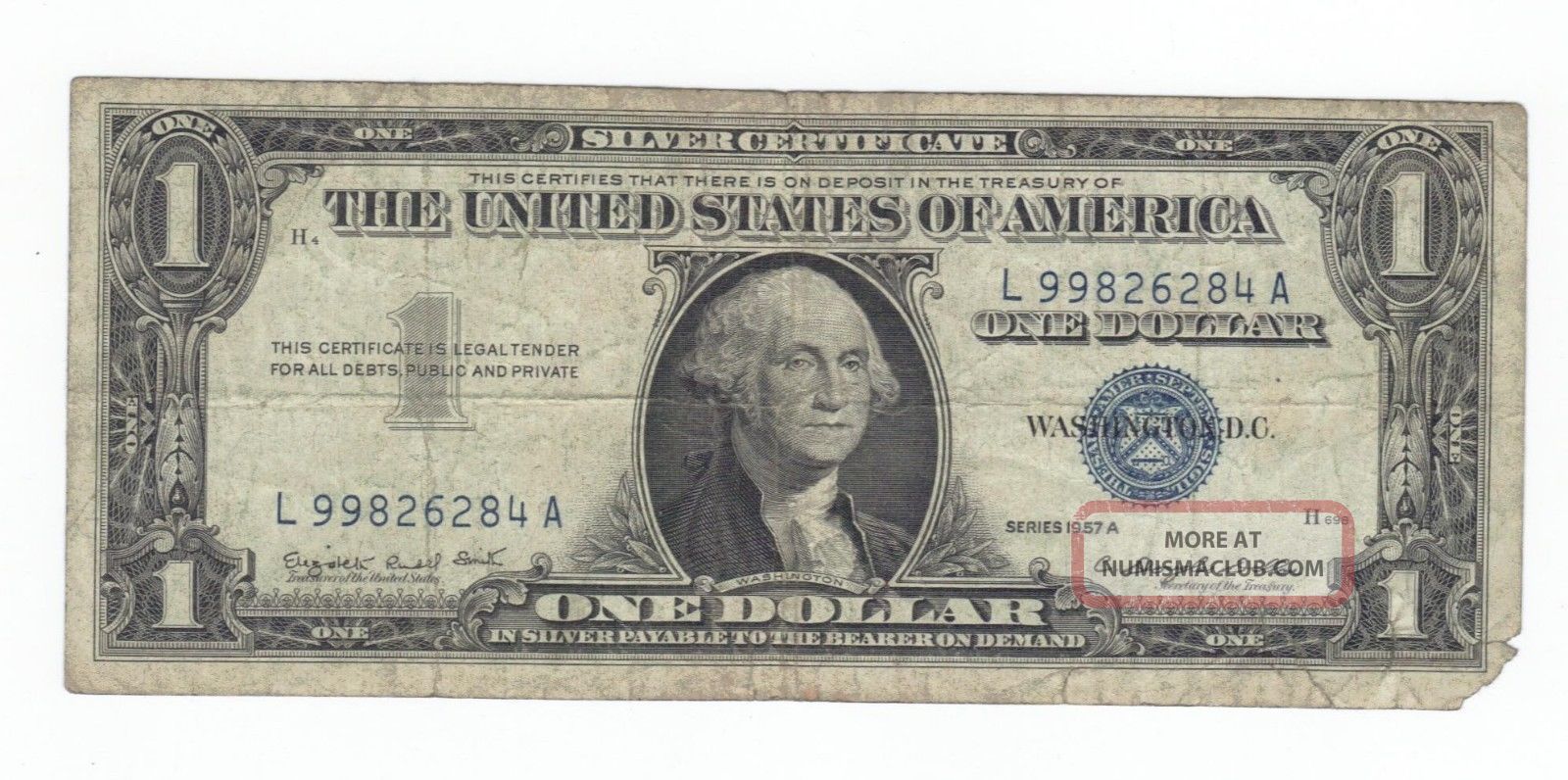 1957a Silver Certificate L99826284a One Dollar 1 00 Bill Blue Seal 1957a-silver-certificate-l99826284a-one-dollar-1-00-bill-blue-seal