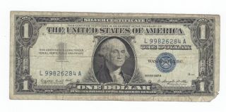 1957a Silver Certificate L99826284a One Dollar $1.  00 Bill,  Blue Seal photo
