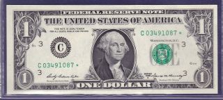 1969 - A $1 Federal Reserve Note Frn C - Star Cu Star Unc photo