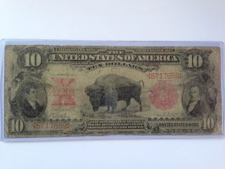 1901 Large Size Bison $10 Us Legal Tender Note Fr 114 Lyons - Roberts photo