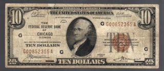 $10 1929 National Chicago Il Old Brown Seal Us Federal Currency Obsolete Bill photo