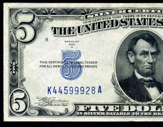 Hard To Find 1934a $5 Silver Certificate N.  Africa Very K44599928a photo