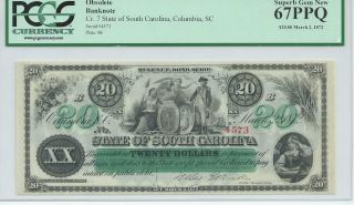 State Of South Carolina Revenue Scrip $20 1872 Pcgs 67 Ppq Plate B 4573 photo