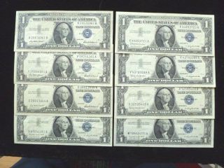 Eight (8) Silver Certificates: 1957 Pl,  A & B - Vf photo