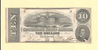 1863 $10 T - 59 Authentic Confederate Currency Civil War History Sharp Note photo