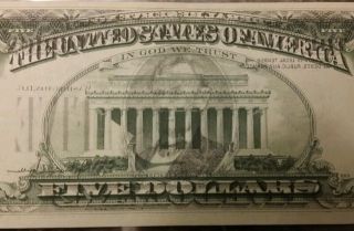 1977 $5 Dollar Bill Offset Transfer Error Federal Reserve Note Us Currency photo