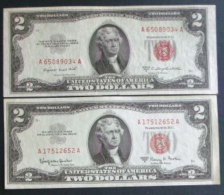 Almost Uncirculated One 1953b $2 & One 1963a $2 United States Note (14) photo