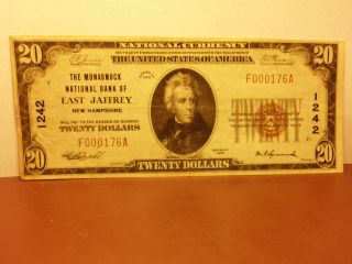East Jaffrey Nh Twenty Dollar Bill - 1929 photo