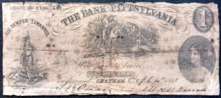 1861 Bank Of Pittsylvania One - Dollar Note - Chatham,  Va photo
