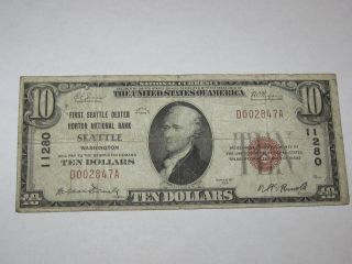$10 1929 Seattle Washington Wa National Currency Bank Note Bill Ch.  11280 photo
