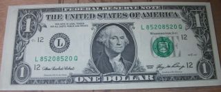 2006 One Dollar Federal Reserve Bill 