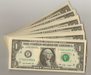 Us Federal Resrve Uncirculated Dollar Bills 50 In Serial Order - photo