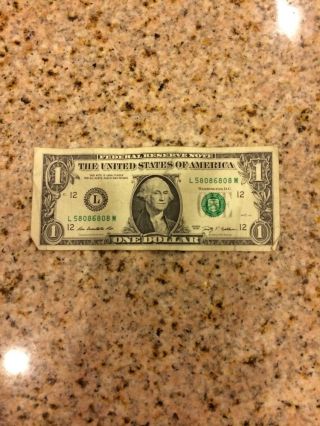 Rare Palindrome 1 Dollar Bill Serial Number photo