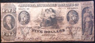1852 Augusta Insurance & Banking Five - Dollar Note - Augusta,  Ga photo