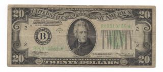 1934 A $20 Federal Reserve Note York Legal Cluse Light Green Seal Star photo