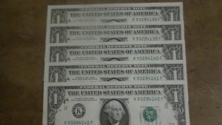 1977 - 5 - Consective Serial Numbers One Dollar Bills photo