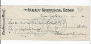 The First National Bank Of Waynesboro,  Va February 17,  1921 $76.  80 Check photo