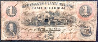 1859 Merchants & Planters Bank One - Dollar Note - Savannah,  Ga photo