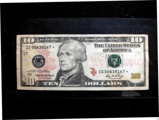 2006 Star Note $10 U.  S.  Dollar Bill G / Chicago Paper Money Banknote photo