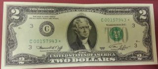 Vintage Rare Crisp $2 Two Dollar Bill 1976 Low Number Star Note Frn Us photo