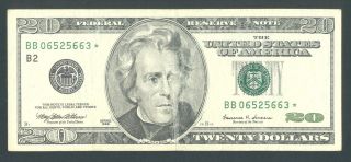United States Usa 20 Dollars 1999 Vf Star Note,  B2 York photo