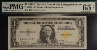1935a $1 North Africa Emergency Issue Silver Cert Fr 2306 Rc Block Pmg 65 Epq photo