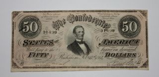 1864,  T66,  Confederate $50.  00,  Jefferson Davis,  No.  91499 photo