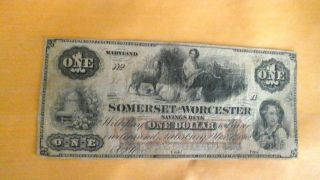 Rare Somerset And Worcester Savings Bank Red One Dollar photo
