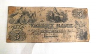 Scarce 1855 $5 The Valley Bank Of Maryland,  Hagerstown Obsolete Note photo
