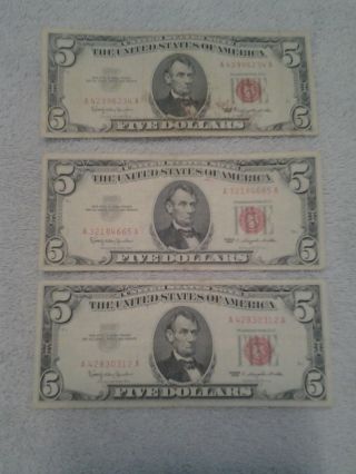 1963 Us $5.  00 Red Seal Note Five Dollar Bill Old Paper Money Have Some Crispness photo