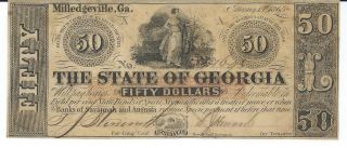 State Of Georgia Milledgeville $50 1865 Signed Issued Red Overprint 1693 photo