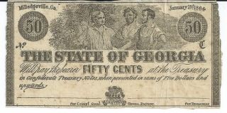 State Of Georgia Milledgeville 50c Rare Late Date 1864 Not Issued Vf Plate C photo