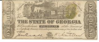 State Of Georgia Milledgeville $1 1864 Signed Issued Green Treasury Seal 425 photo