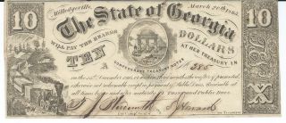State Of Georgia Milledgeville $10 1865 Signed Issued No Printers Name 385 photo