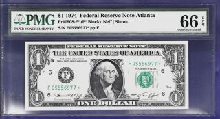 1974 $1 Federal Reserve Star Note Frn Unc Cu F - Star Pmg Gem 66 photo